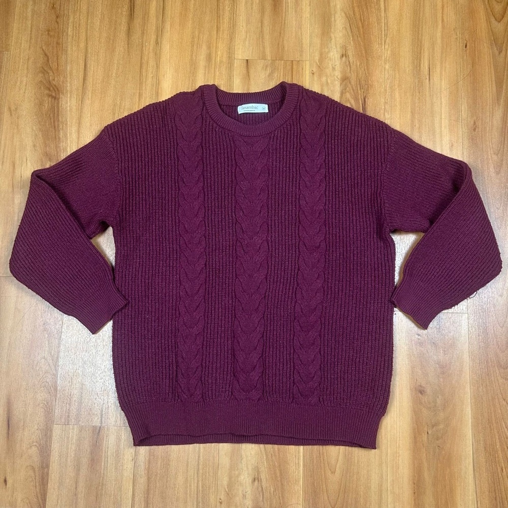 Jasambac Men’s Burgundy Cable Knit Sweater‎ Size M Warm Classic Winter Style